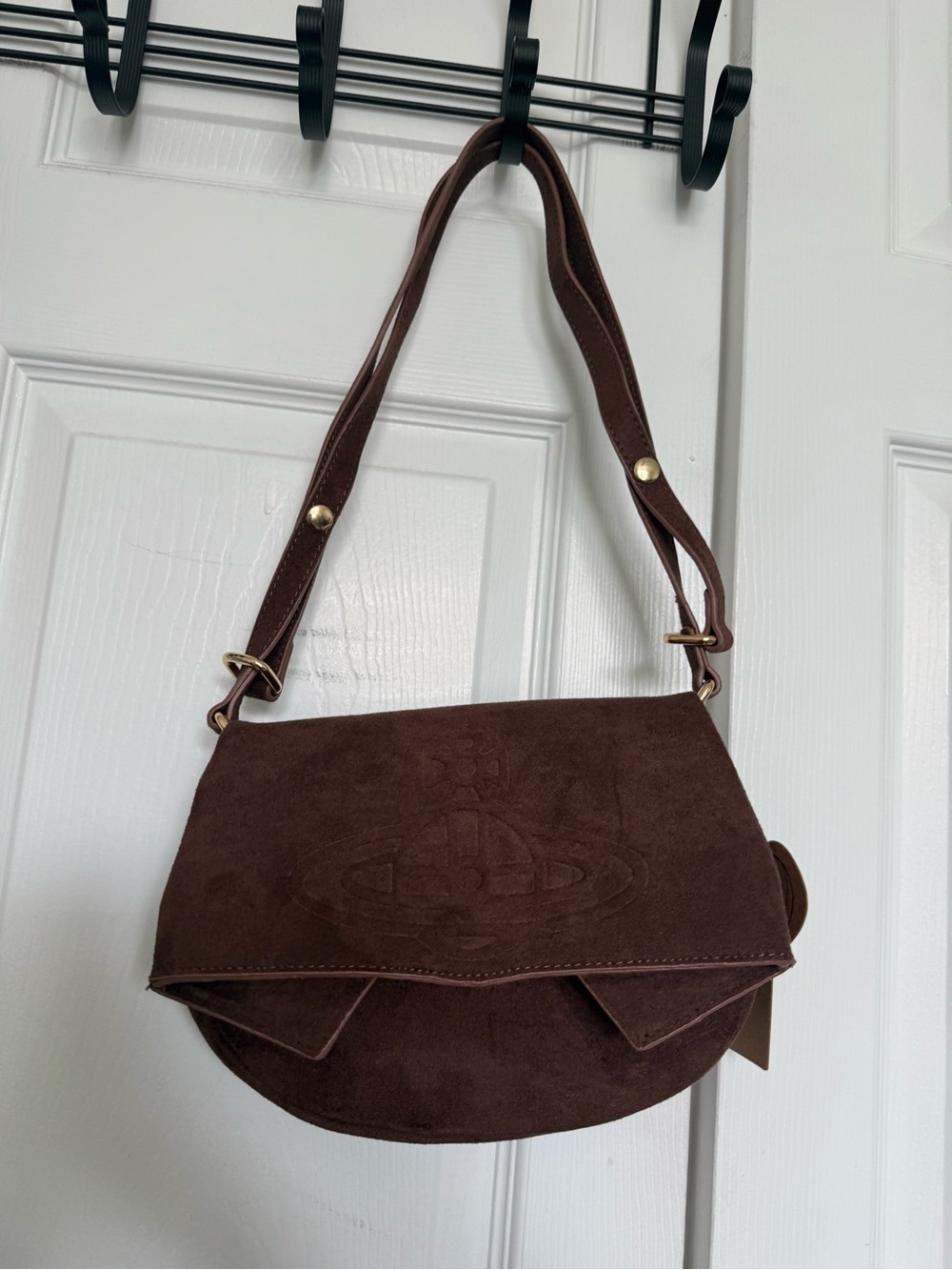Vivienne Westwood Brown Suede Orb Flap Shoulder Bag - Picture 8 of 11